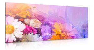 Obraz olejomaľba pestrofarebných kvetov - 120x40