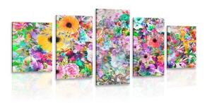 5-dielny obraz pestrofarebné kvety - 100x50