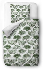 Zeleno-biela bavlnená saténová posteľná bielizeň Butter Kings Ginkgo Biloba, 140 x 200 cm