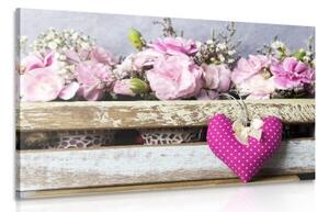Obraz kvety karafiátu v drevenej bedničke - 120x80