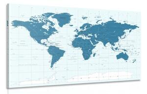 Obraz politická mapa sveta v modrej farbe - 90x60