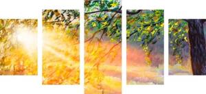 5-dielny obraz východ slnka v lese - 100x50