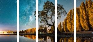 5-dielny obraz strom pod hviezdnou oblohou - 100x50