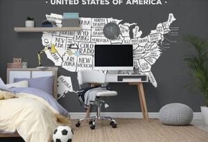 Tapeta náučná mapa USA v čiernobielom - 375x250