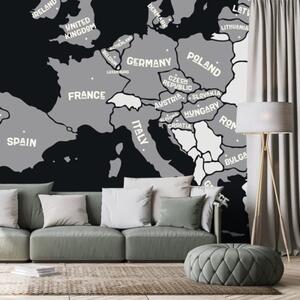 Samolepiaca tapeta čiernobiela mapa s názvami krajín EÚ - 450x300