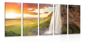 5-dielny obraz majestátny vodopád na Islande - 100x50
