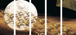 5-dielny obraz prelet vtáctva počas splnu mesiaca - 100x50