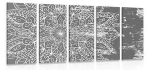 5-dielny obraz textúra Mandaly v čiernobielom prevedení - 200x100