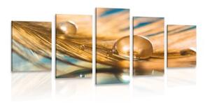 5-dielny obraz kvapka vody na zlatom pierku - 100x50