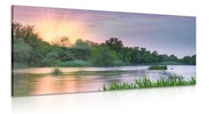 Obraz východ slnka pri rieke - 100x50