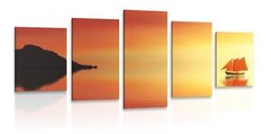 5-dielny obraz oranžová plachetnica - 100x50
