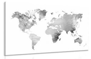 Obraz mapa sveta v čiernobielom akvarelovom prevedení - 60x40