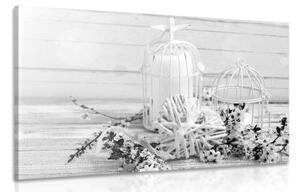 Obraz čerešňová vetvička a lucerničky v čiernobielom prevedení - 60x40