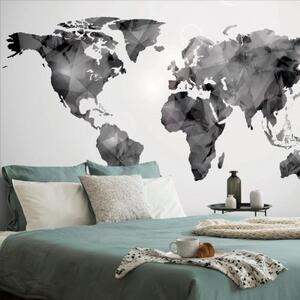 Tapeta polygonálna mapa sveta v čiernobielom - 300x200