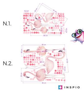 INSPIO-textilná prelepiteľná nálepka - Nálepka na stenu - ružový plameniak s guličkami