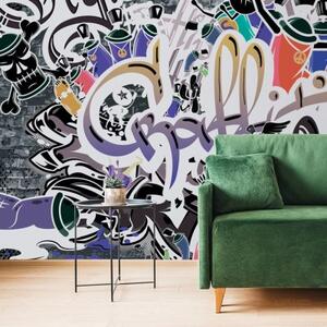 Tapeta trendy fialová graffiti stena - 225x150
