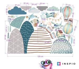 INSPIO-textilná prelepiteľná nálepka - Detské samolepky na stenu - Kopce, lietadlá, vláčik