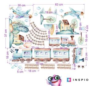INSPIO-textilná prelepiteľná nálepka - Samolepiace tapety na stenu - Vlak a lietadlá