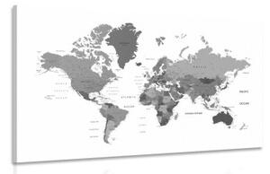 Obraz mapa sveta v čiernobielej farbe - 60x40