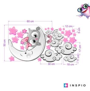INSPIO-textilná prelepiteľná nálepka - Nálepka do detskej izby - Ružovo-sivá sovička