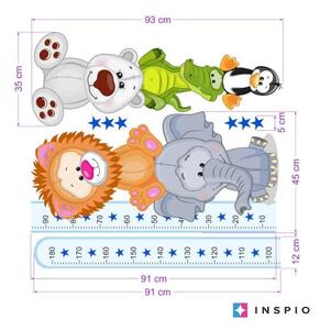 INSPIO-textilná prelepiteľná nálepka - Modrý meter so zvieratkami do detskej izby
