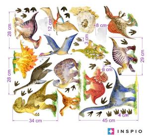 INSPIO-textilná prelepiteľná nálepka - Dinosaury - dino nálepky na stenu do detskej izby, dinosauri, tyranosaurus rex a triceratops