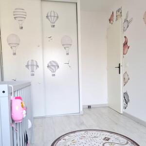 Textilné samolepky do detskej izby, Sivé teplovzdušné balóny, š. 70 x d. 90 cm