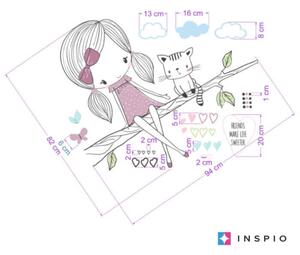 INSPIO-textilná prelepiteľná nálepka - Nálepka víla na konári s mačičkou fialová