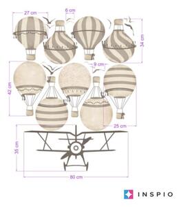 INSPIO-textilná prelepiteľná nálepka - Samolepky balóny a lietadlo v neutrálnych odtieňoch
