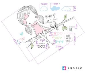 INSPIO-textilná prelepiteľná nálepka - INSPIO víla na konári s mačičkou v ružovom