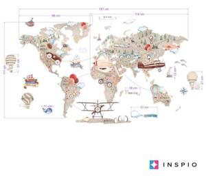 INSPIO-textilná prelepiteľná nálepka - Hnedá mapa sveta pre malých dobrodruhov