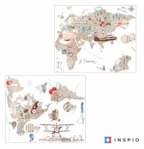 INSPIO-textilná prelepiteľná nálepka - Hnedá mapa sveta pre malých dobrodruhov