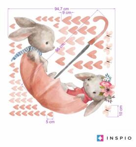 INSPIO-textilná prelepiteľná nálepka - Akvarelové nálepky na stenu - Zajačiky na dáždniku