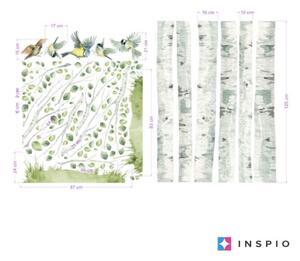 INSPIO-textilná prelepiteľná nálepka - Brezy s vtáčikmi - samolepky na stenu