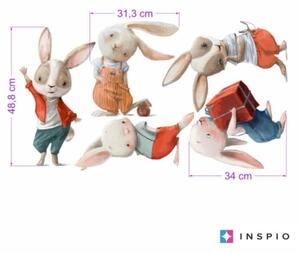 INSPIO-textilná prelepiteľná nálepka - Malí zajkovia z rozprávkova - akvarelové nálepky na stenu