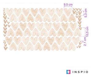 INSPIO-textilná prelepiteľná nálepka - Textilné nálepky na stenu - Béžové srdiečka do detskej izby