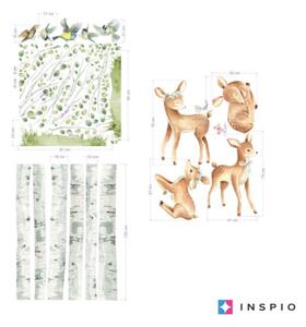 INSPIO-textilná prelepiteľná nálepka - Hravé srnky v brezovom lese - samolepky do detskej izby
