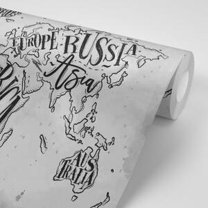 Samolepiaca tapeta čiernobiela mapa sveta na vintage podklade - 300x200