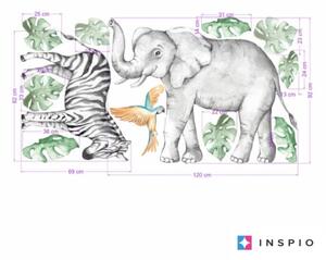 INSPIO-textilná prelepiteľná nálepka - Samolepky na stenu - Slon a zebra zo SAFARI