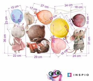 INSPIO-textilná prelepiteľná nálepka - Nálepky nad postieľku - zvieratká s balónmi v pastelových farbách
