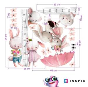 INSPIO-textilná prelepiteľná nálepka - Detský meter na stenu pre dievčatá - Akvarelové zajačiky