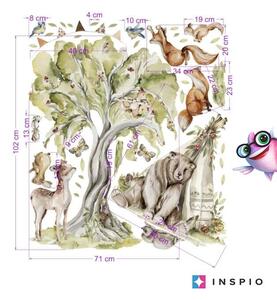 INSPIO-textilná prelepiteľná nálepka - Nálepka na stenu Woodland - Čarovný les s veselými zvieratkami