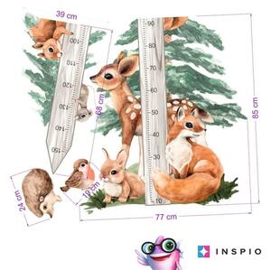 INSPIO-textilná prelepiteľná nálepka - Nálepka meter na stenu - Forest a zvieratká z lesa