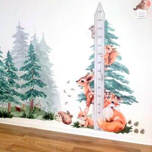 INSPIO-textilná prelepiteľná nálepka - Nálepka meter na stenu - Forest a zvieratká z lesa