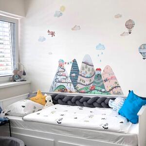 INSPIO-textilná prelepiteľná nálepka - Nálepky na stenu pre chlapcov - Kopce s autíčkami a balónmi