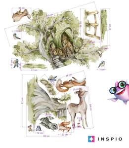 INSPIO-textilná prelepiteľná nálepka - Nálepka na stenu Woodland - Domček v korunách stromov