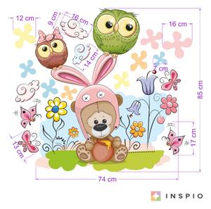 INSPIO-textilná prelepiteľná nálepka - Nálepka na stenu - Medvedík a sovičky