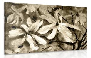 Obraz rozkvitnutý akvarelový strom v sépiovom prevedení - 60x40