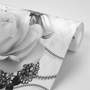 Samolepiaca tapeta čiernobiela ruža s abstrakciou - 300x270