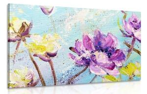 Obraz maľované fialové a žlté kvety - 120x80